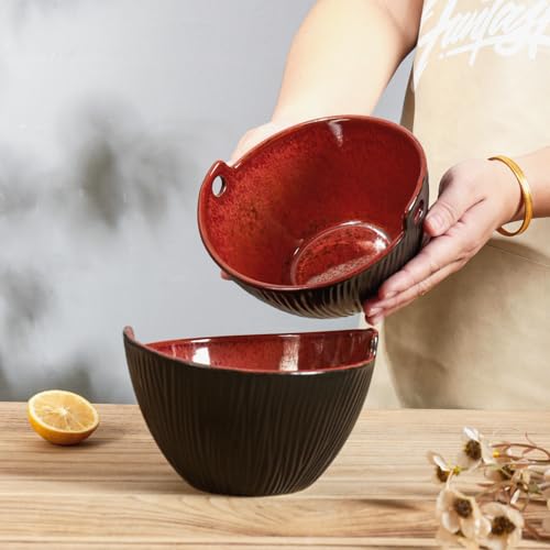 Ceramic Ramen Bowl with Chopsticks,6.7 Inch Noodle Bowls,Pho Bowls and Spoons Set,Japanese Bowl for Pho,Udon,Soba,Noodle,Microwave Safe,Set of 2 (Burnt Red) - color: Burnt Red