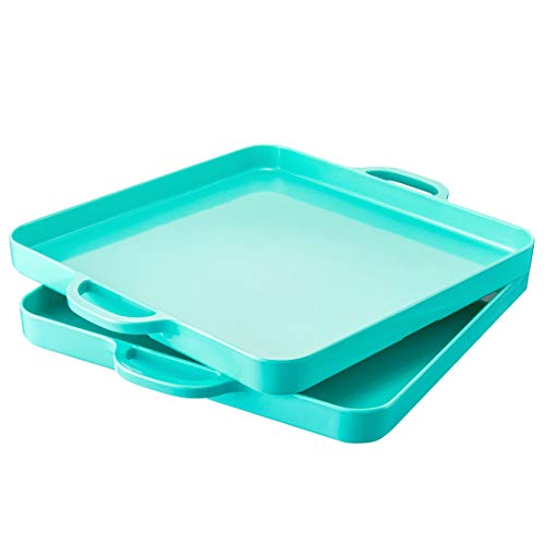 Square Serving Trays with Handles Melamine Turquoise 12.5x12.5 Inch Spill Proof Kitchen Eating Trays Set of 2 for Cafeteria Cafe Food Appeizer Dessert Snack Dinner Lunch Breakfast,TR13-02 - color: Turquoise