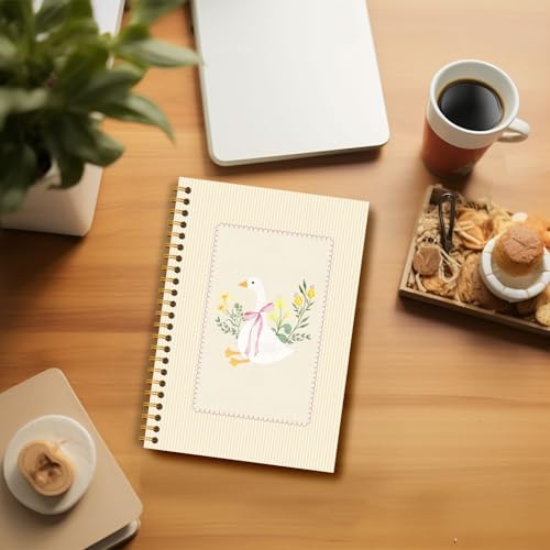 Guymn Light Beige Floral Goose Notebook, Preppy Pink Bow Goose Journal for Kids Girls, Geese Animal Lover Gifts Hardcover Spiral Notebooks Journals 5.5x8.3 Inch - color: Section 11