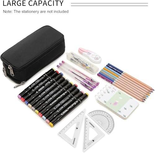 Large Capacity Pencil Case, Aesthetic Pencil Pouch with 3 Compartments - color: 01-3BK