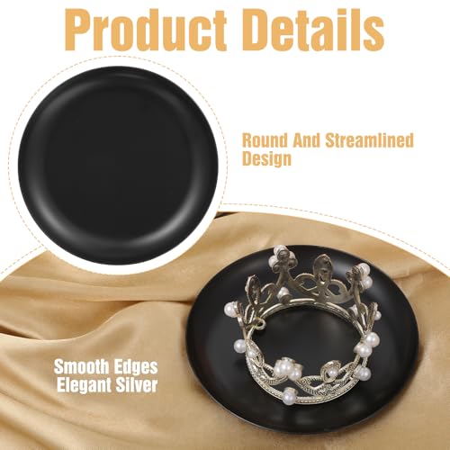 2 Pcs Round Decorative Tray, 4 Inch Black Perfume Tray Coffee Table Decor Small Stainless Steel Serving Trays Bathroom Accessories Candle Trays for Bathroom Countertop Table Centerpieces - color: Black