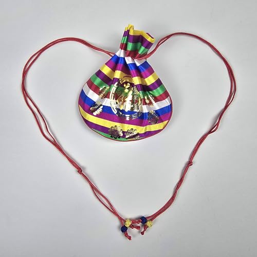 Korean Saekdong Bokjumeoni Pouch, Traditional Drawstring Lucky Bag with Gold Foil Pattern, Small Fabric Gift Pouch for Coins, Jewelry, and Keepsakes, Made in Korea
