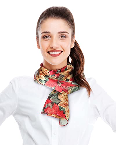 CBC Crown Christmas Scarf - Christmas Theme Candycane, Poinsettia Scarf - color: Poinsettia-gold Multi