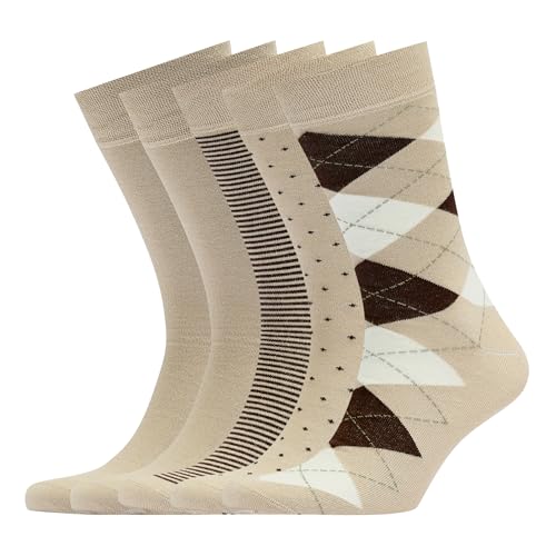 VRD Men's Dress Socks Bamboo Rayon, 5-Pack Crew Socks, Multiple Colors and Designs, Shoe Size 8-13, Gift Box - color: 05: Camel Beige, 5-pack Mix (2 Solid, 1 Striped, 1 Dotted, 1 Argyle)