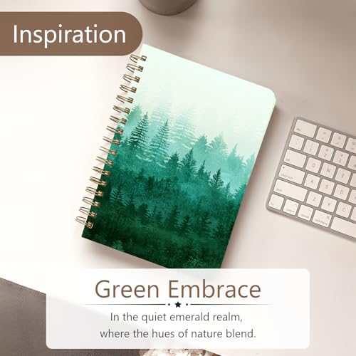 Cute Spiral Notebook Journal A5 6x9 Note Book with Pocket, Forest - color: Green Forest
