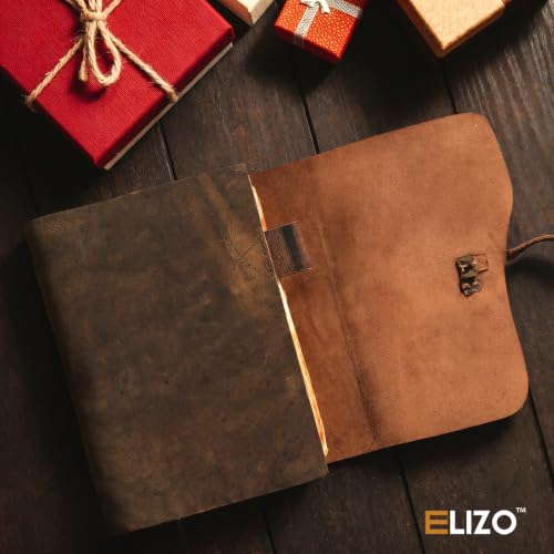 ELIZO Vintage Leather Bound Journal for Men & Women, Book of Shadows Grimoire Journal, Strap Closure-200 Handmade Deckle Edge Pages Genuine Leather Sketchbook Notebook, Teak Brown, 5X7 Inches - size: 5x7 (Strap Closure)