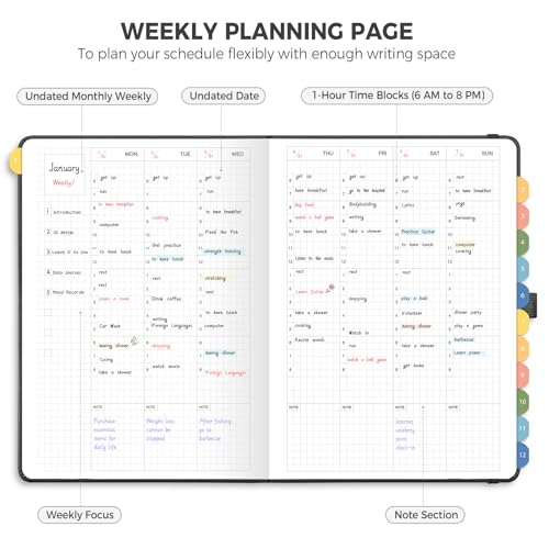 Undated Appointment Book, 52 Weekly & 12 Monthly Planner, A5 (5.7" x 8.3") - color: Black