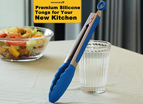 HINMAY 9-Inch Cooking Tongs with Silicone Tips, Set of 3 (Blue) - color: Blue