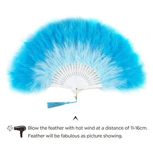 BABEYOND 1920s Marabou Feather Folding Hand Fan - color: Y-gradient Blue