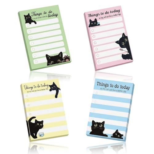 4 Pads Cute Cat Sticky Notes 4x6 Funny Animal Post it Notes Notepads - color: Cute Cat