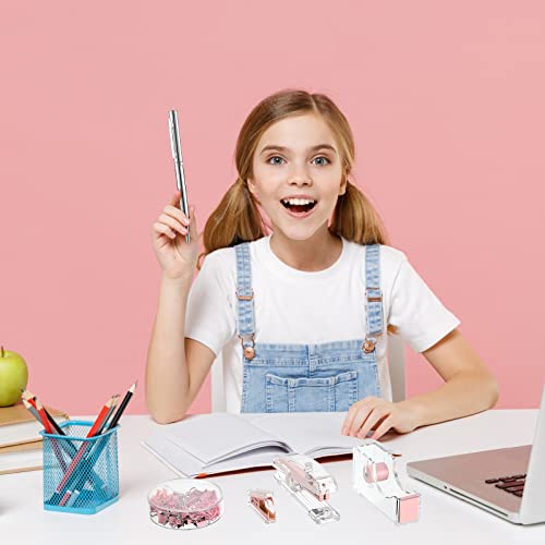 Pink Office Supplies Set Desk Accessory Kit, Acrylic Stapler Set - color: Pink