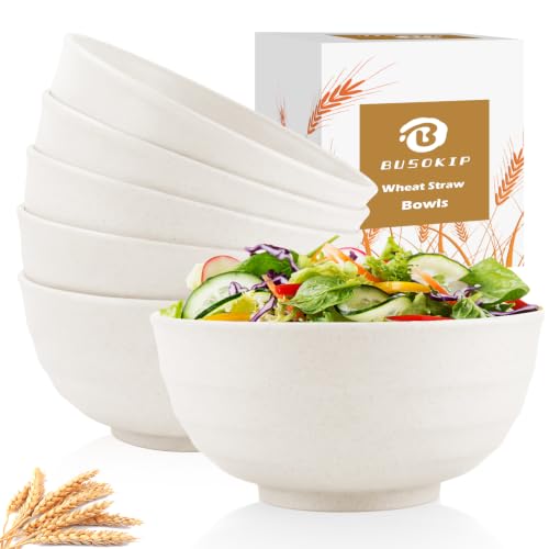 60oz Wheat Straw Bowls Set of 6, Unbreakable Ramen Bowl - White - color: White, size: 60 Oz
