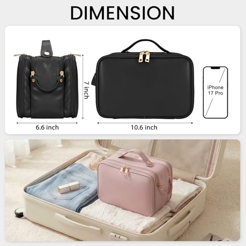HauteHues Travel Makeup Bag Women's Large Capacity Cosmetic Organize Black - color: Black