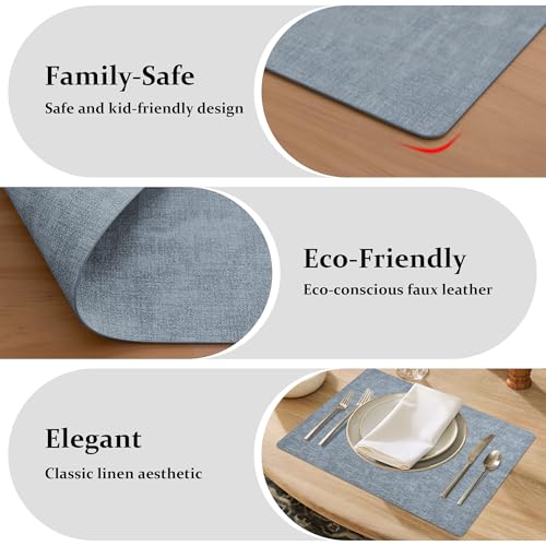 FROMHEART Faux Leather PU Placemats Set of 6 (Light Blue,11.8" x 17") - color: Light Blue, size: Set of 6
