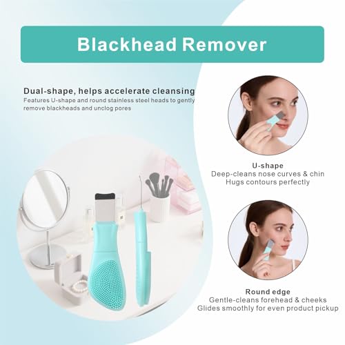 Blackhead Remover & Silicone Face Scrubber,Face Spatula,Facial Cleansing Brush, Pore Brush, Face Scrubber Exfoliator for Facial Deep Cleansing (Cyan) - color: Cyan