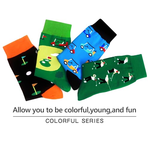 WeciBor Men's Combed Cotton Novelty Crew Socks Size 7-15 - color: Green/Black/Orange/Multicolor Golf-4m, size: 7-12