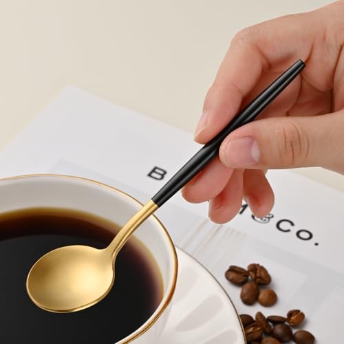 5.1 Inches Matte Gold Coffee&Tea Spoons With Black Handle,Small Gold Demitasse Spoons,Mini Stirring Spoon For Espresso,Set Of 4 Cute Small Spoon - color: Gold-Black Handle, size: 5.1 Inch