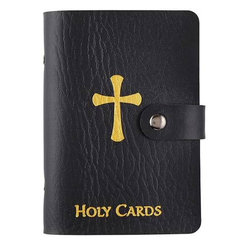 Needzo Black Holy Card Holder, Travel Booklet for Prayer Cards, 20 Double Sided Sleeves, 3 ½ x 5 ¼ Inches