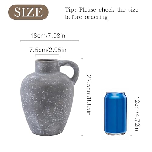 Textured Ceramic Vase, Matte Dark Gray Rustic Farmhouse Decor - color: Farmhouse-8.85 In-2