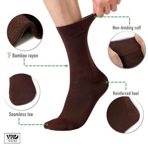 VRD Men's Dress Socks Bamboo Rayon, 5-Pack Crew Socks, Multiple Colors and Designs, Shoe Size 8-13, Gift Box - color: 16: Dark Brown, 5-pack Solid