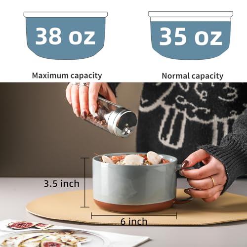 Jumbo Ceramic Soup Bowl with Lid, Microwave Safe - Blue - color: Blue, size: Set of 1