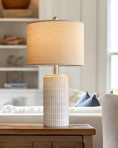 PoKat 23'' Bedside Table Lamp for Bedroom Nightstands, Modern Ceramic Decor - color: Single - Beige and White - 23