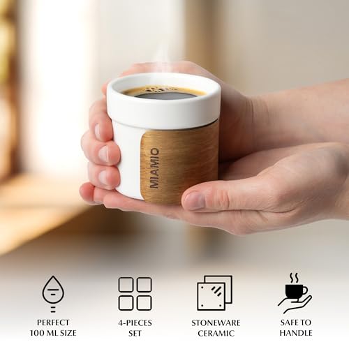 MIAMIO – Espresso Cups Set of 4 (3.5oz) Japanese Tea Cups Ceramic (White) - color: White