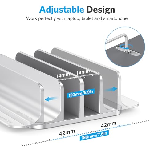 OMOTON Dual Vertical Desk Laptop Stand Holder, Fits MacBook Air/Pro, Silver - color: Silver