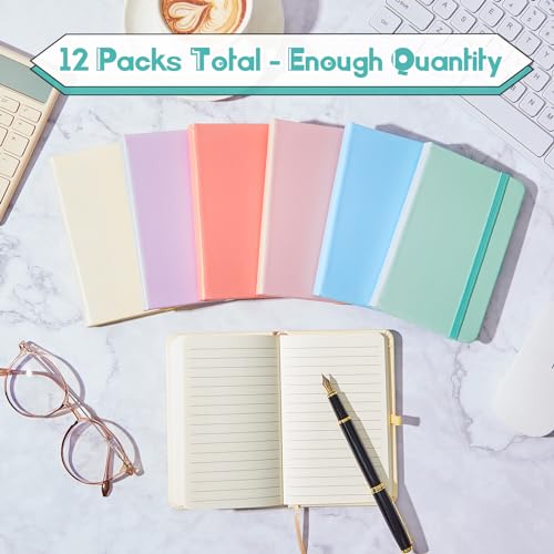 Laumoi 12 Pieces Small Notebooks A6 Pocket Journals 3.5 x 5.5 Inch Small Leather Notebook Mini Ruled Lined Journal with Elastic Band Pen Holder Page Marker Ribbons (Macaron Colors) - color: Macaron Colors