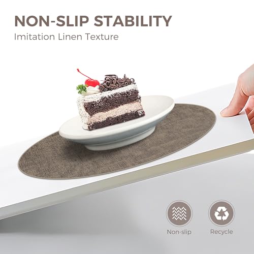 13" Round Placemats Set of 6, Reversible Faux Leather Wipeable Table Mats - color: Dark Coffee