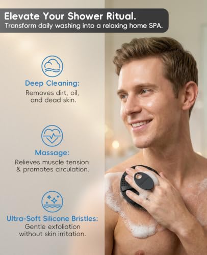 Soft Silicone Shower Brush Body Wash Bath Exfoliating Skin Massage Scrubber - color: Black