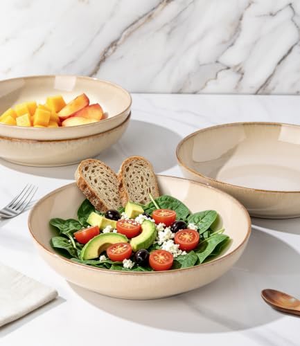 AmorArc 8.5’’ Ceramic Pasta Bowls Set of 6, 36oz Large Stoneware Bowls Set - color: Otameal, size: Set of 6