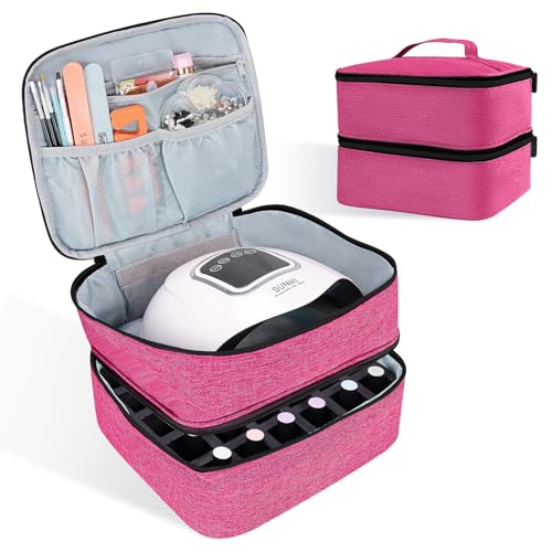 ALSLEA Nail Polish Organizer Holds 30 Bottles (15ml - 0.5 fl.oz) Double-layer Gel Nail Polish Kit Case, Nail Holder for Nail Lamp, Portable Nail Organizer and Storage for Nail Supplies (Rose) - color: Rose, size: 30 slots