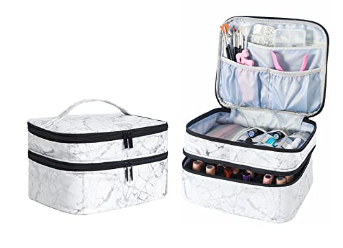 Nail Polish Organizer- Holds 30 Bottles Nail Supply Organizers and Storage Double-layer Nail Bag Organizer Case Nail varnish Organizer Nail Polish Storage Bag with Handle (White-a) - color: White-a