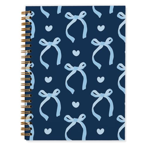 QUICQOD Navy Blue Cute Bow Spiral Notebook Journal for Women 5.5x8.3 Inch - color: navyblue