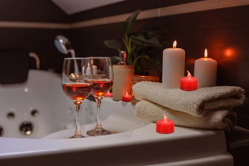 KOABY 12 Pack Red Light Flameless Tea Lights, Red Base, Last 100H - color: Red Light, Red Base, size: 12 Pack