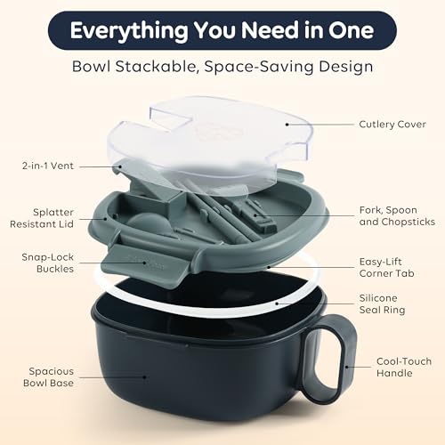 Microwave Ramen Bowl with Lid, Square Leakproof Cooker, BPA-Free, Navy - color: Navy, size: 50 oz (Single Bowl)