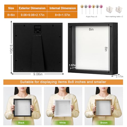 8x8 Black Deep Shadow Box Picture Frame with HD Clear Glass - color: Black, size: 8x8