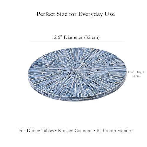 PEMAR 12.6” Handcrafted Mother of Pearl Blue Starburst Lazy Susan – Rotating Centerpiece for Dining Table, Elegant Beach House & Farmhouse Home Décor, Luxury Hostess & Housewarming Gift - color: Blue Starburst