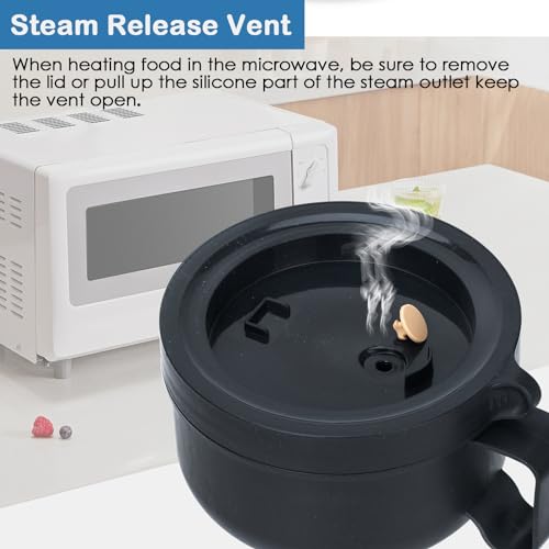 Ramen Bowl,Ramen Cooker,Microwave Ramen Bowl,Microwave Safe Soup Bowl,Portable Ramen Cooker, Instant Ramen Noodle Bowls For Home Office Dorm Apartment motor home etc - color: Black