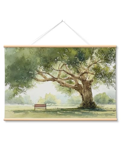 VIYYIEA Extra Large Watercolor Tree Canvas Wall Art, Sage Green, 36x54in - color: Watercolor Tree Scroll