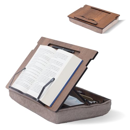 Vigo Wood Lap Reading Desk with Cushion, Adjustable Incline Book Stand with Storage Compartment (Walnut) - color: Walnut
