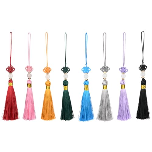 Beautyflier 24PCS Chinese Knot Tassel Pendant for Phone Case, Mini Mala Tassels with Hanging Loop, Jade Beads and Charms for Home Office Decor, Car Hanging Decoration, Graduation (8 Colors #2) - color: 8 Colors #2