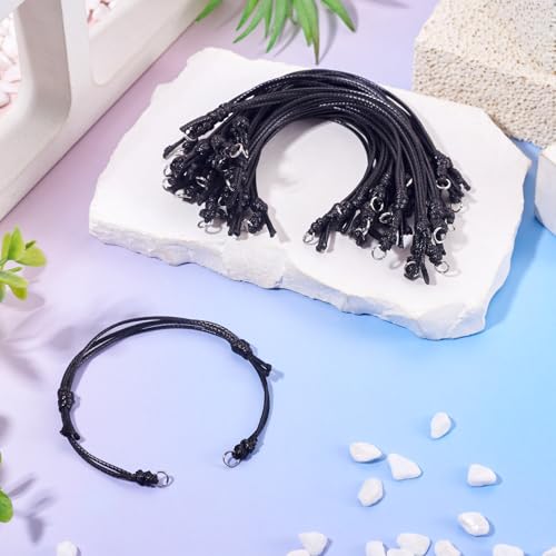 20Pcs Black Adjustable Braided Cord Colorful Waxed Thread Half Finished Bracelet with Jump Rings for Wrist DIY Women Jewelry Making Friendship Fashion Bangle Accessory - color: Black