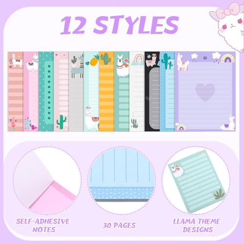 Chiisong 12 Pcs Llama Sticky Notes Llama Gifts Cute Alpaca Notepads - style: Llama Style