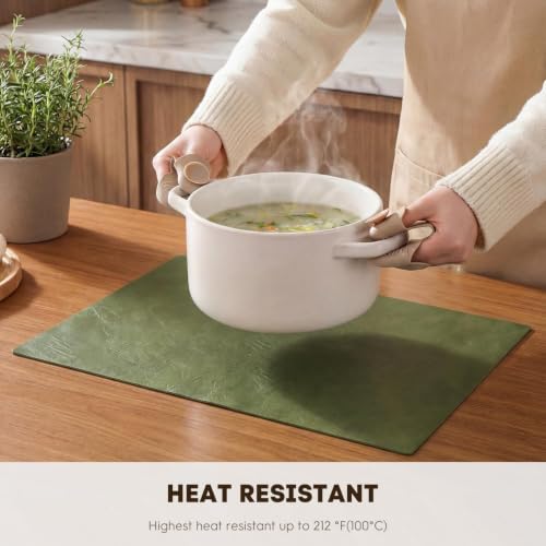 Artoid Mode Olive Green Faux Leather Placemats Set of 6, 12x18 Inch Waterproof Wipeable Heat Resistant Vinyl Place Mats, Reversible Table Mats for Kitchen Dining Decor - color: Olive Green, size: 12" x 18", Rectangular Set of 6