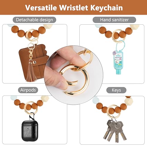 Wristlet Wallet for Women with Keychain – RFID Card Holder Small Wallet Wristlet with Key Ring - color: Light Brown, style: Classic