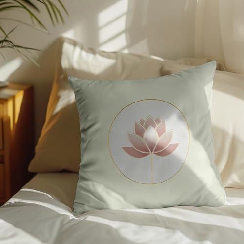 Lotus Pillow Cover 18 x 18 Inches, Zen Yoga Room Decor - color: Blush Lotus
