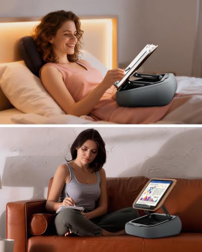 SupeDesk Lap Beanbag Book Stand with Storage, Adjustable Reading Pillow for Bed & Desk, Multi-Angle Book Stand Pillow Holder, Hands-Free Lap Reading Stand for Book,iPad, Tablet - color: Natural Wood