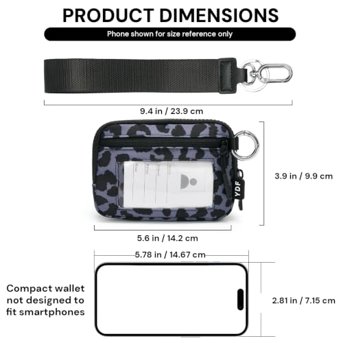 Wristlet Wallet for Women with Clear ID Window, Zip Coin Purse and Keychain - color: Charcoal Leopard